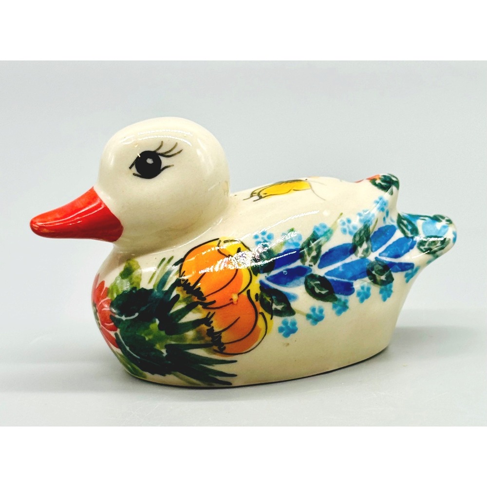Kalich‎ Poland Duck Figurine Multicolor Floral Hand Painted Pottery